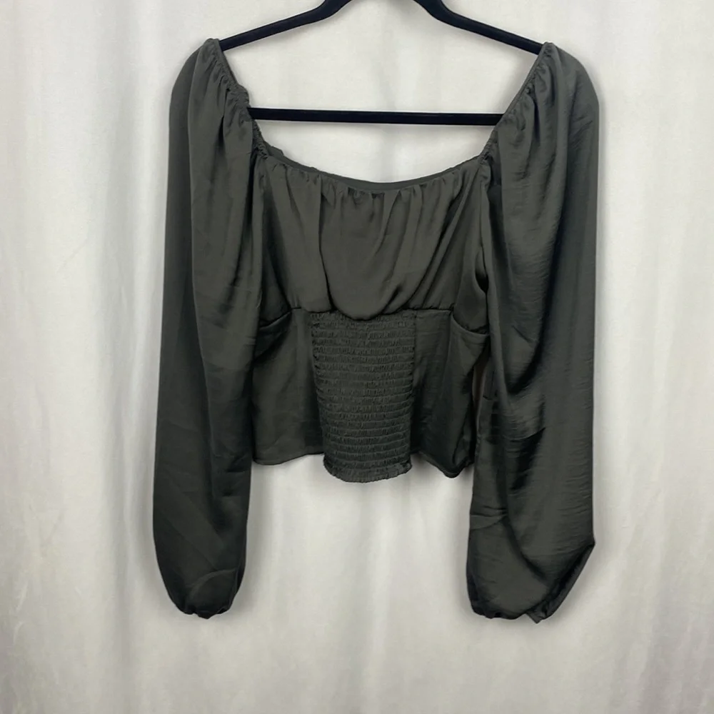 Anthropologie Sadie & Sage Satin Minute Stroll Smock Top Blouse Grey - Small - Picture 8 of 9